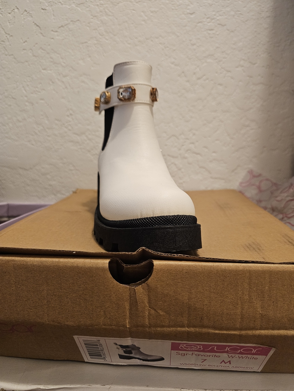 Sugar White Chelsea Boot with Gold Accent Strap